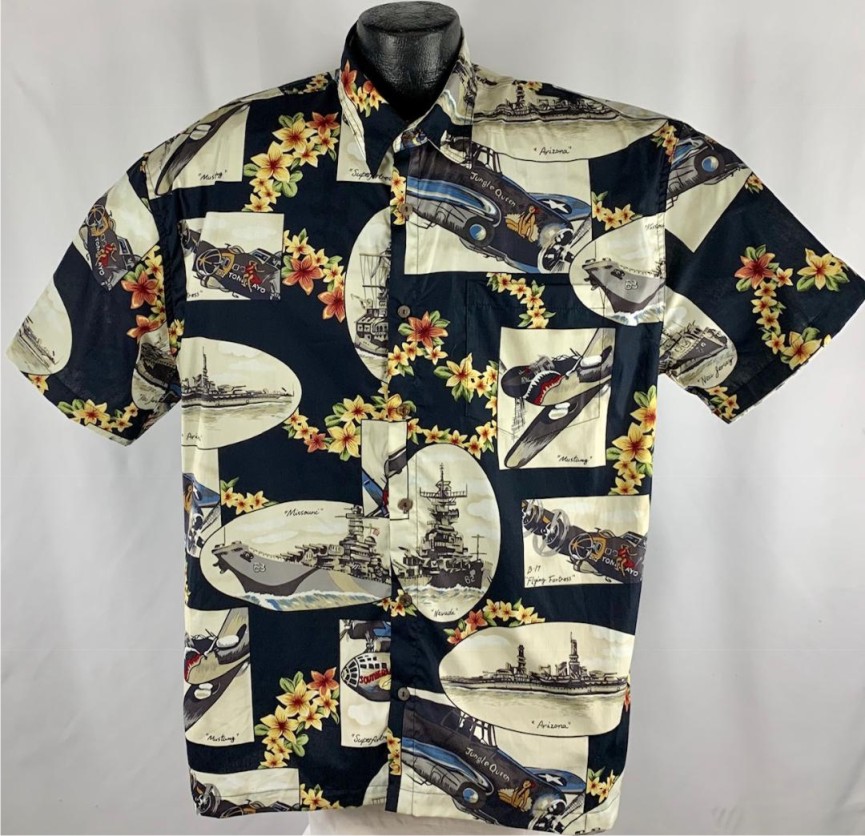 WWII Battleship , FIghter Plane, and bomber Hawaiian Shirt